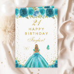 Teal Floral Blonde Hair Girl Happy Birthday Card<br><div class="desc">This elegant and glamourous birthday card can be personalised with a name or title such as daughter, granddaughter, niece, friend etc. The design features a beautiful princess with blonde hair and fair skin in a teal blue ball gown. The text combines handwritten script and modern sans serif fonts for a...</div>