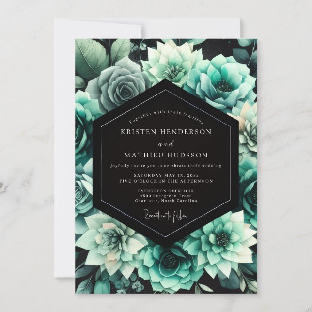 Teal Floral Bloom Wedding Invitation (Front)