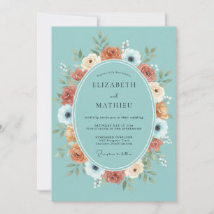 Teal Floral Bloom Wedding Invitation