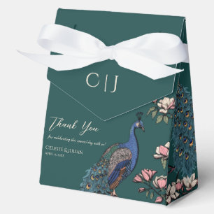Teal Floral Blue Peacocks & Magnolia Flowers Favour Box