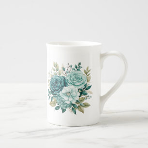 Teal Floral Bone China Mug