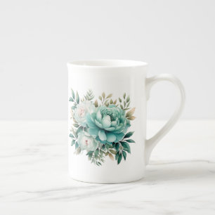 Teal Floral Bone China Mug