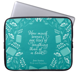 Teal Floral Bookish Quote Pride & Prejudice Laptop Sleeve