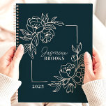 Teal Floral Border 2025 Custom Name Planner<br><div class="desc">Stay organised and inspired with this elegant planner featuring a beautiful floral border design on a sophisticated teal background. Personalise it with your name for a unique and stylish touch. This planner is perfect for keeping track of appointments, to-dos, and all your important dates throughout 2025. With its calming design...</div>