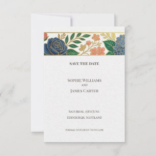 Teal Floral Border Save the Date Card