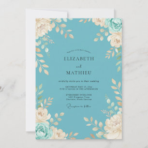 Teal Floral Botanical Flourish Wedding Invitation