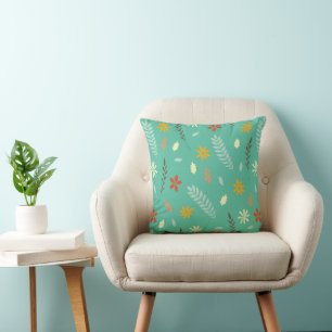 Teal Floral Botanical Pattern Cushion