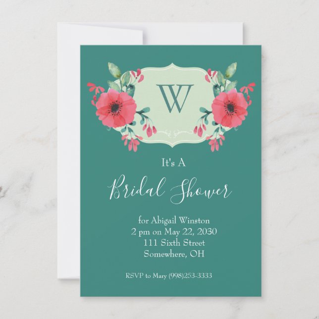Teal Floral Bridal Shower Invitation (Front)