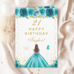 Teal Floral Brown Hair Girl Happy Birthday Card<br><div class="desc">This elegant and glamourous birthday card can be personalised with a name or title such as daughter, granddaughter, niece, friend etc. The design features a beautiful princess with brown red hair and fair skin in a teal blue ball gown. The text combines handwritten script and modern sans serif fonts for...</div>