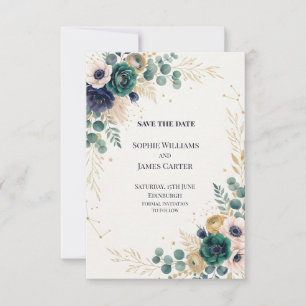 Teal Floral Constellation Wedding Save The Date