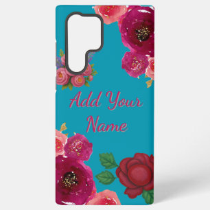 Teal Floral Custom Name Samsung Galaxy Case