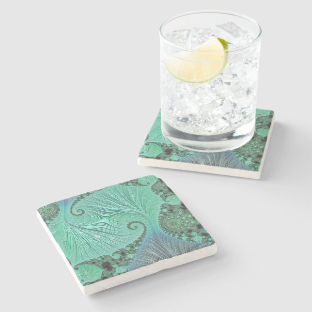 Teal Floral Designed Marble Stone Coaster (Side)