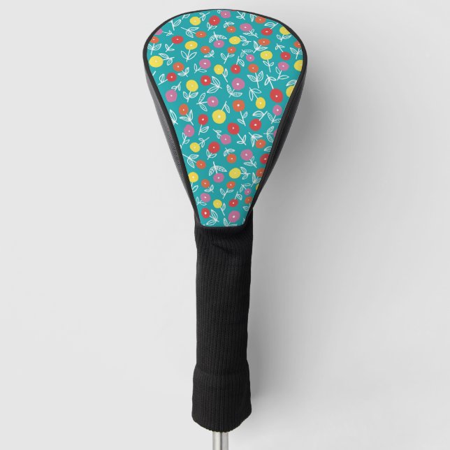Teal Floral Ditsy Golf Head Cover (Front)