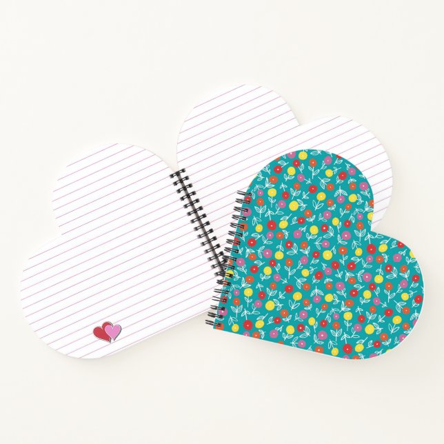 Teal Floral Ditsy Heart Notebook (Inside)