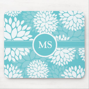 Teal Floral Elegant Pattern Mouse Mat