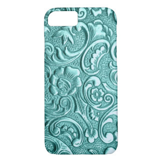 Teal floral embossed I Phone. iPhone 8/7 Case
