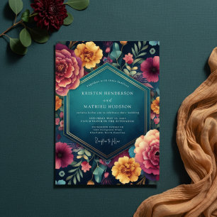 Teal Floral Enchanted Romance Wedding Invitation