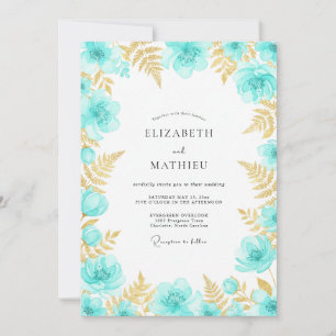 Teal Floral Enchanted Wedding Invitation