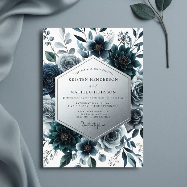 Teal Floral Enchantment Wedding Invitation (Creator Uploaded)