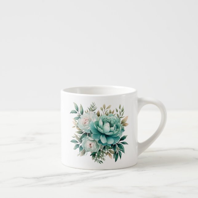 Teal Floral  Espresso Cup (Right)