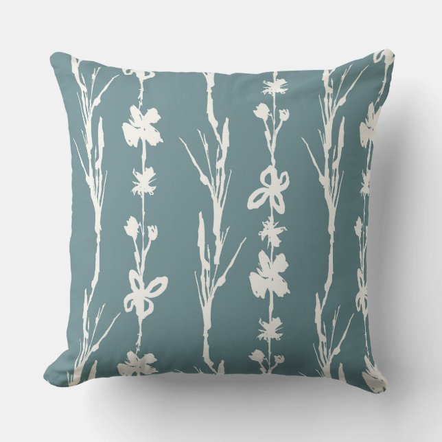 Teal Floral Farmhouse Decor Cushion (Front)