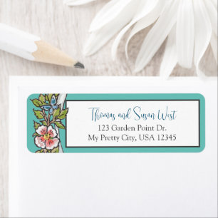 Teal Floral Foliage Return Address 2 Line Wedding