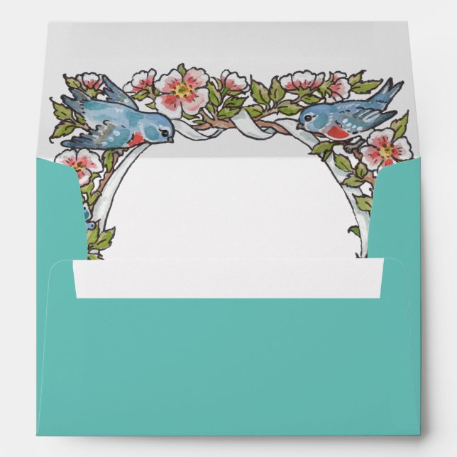 Teal Floral Foliage Vintage Wedding Invitation Envelope (Back (Bottom))