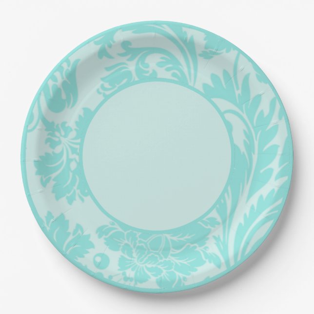 Teal floral formal wedding paper plate (Front)