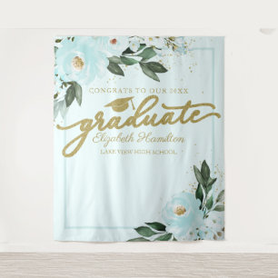 Teal Floral Graduation Party Photo Backdrop Tapestry