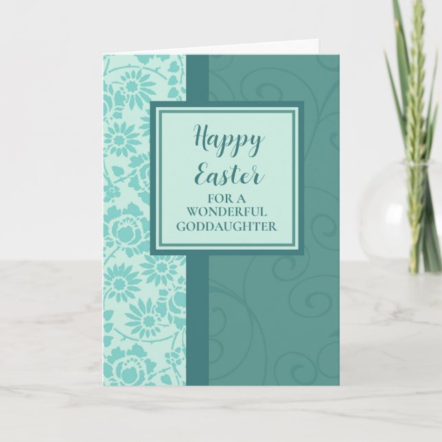 Teal Floral Happy Easter Goddaughter Holiday Card (Front)