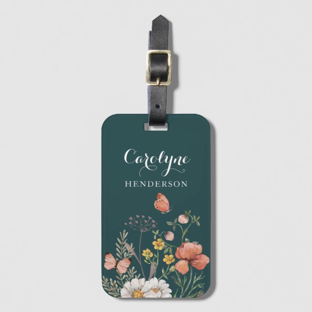 Teal Floral  Luggage Tag (Front Vertical)