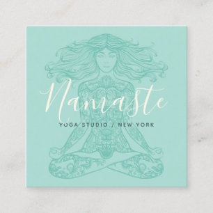 Teal floral mandala meditation yoga instructor square business card