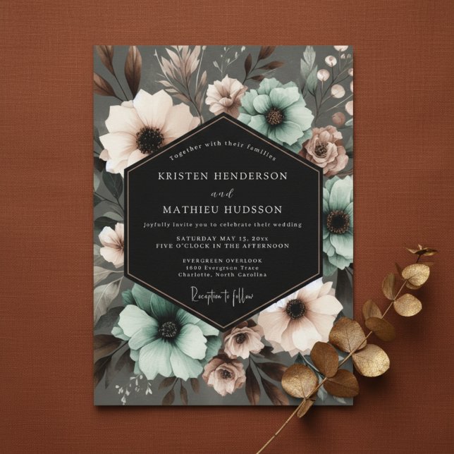 Teal Floral Moody Elegance Wedding Invitation (Creator Uploaded)