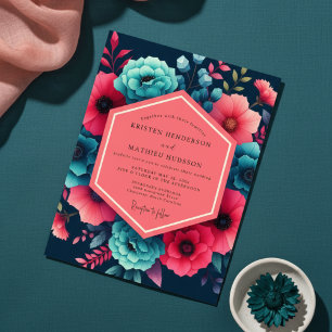 Teal Floral Moody Wedding Invitation