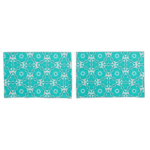 Teal Floral Moroccan Tile Pattern Pillowcase