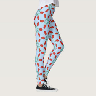  teal floral motifs geometrical pattern design  leggings