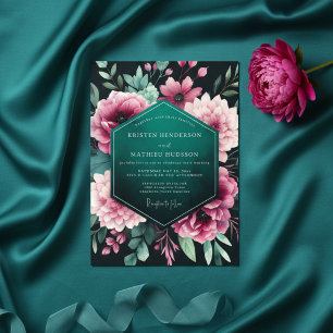 Teal Floral Nocturne Wedding Invitation