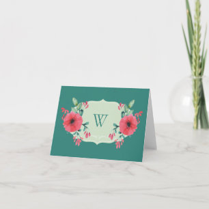 Teal Floral Note Card Thank You