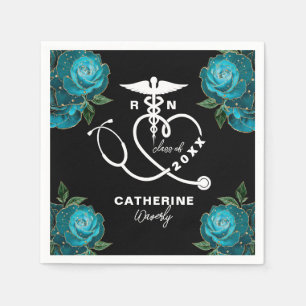 Teal Floral Nursing School Napkin
