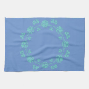 Teal Floral on Blue Dish Cloth Hand Towel
