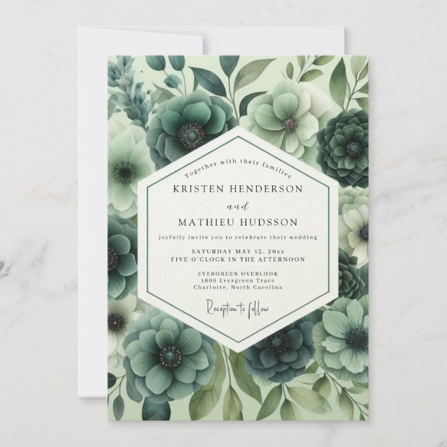 Teal Floral Opulent Romance Wedding Invitation (Front)
