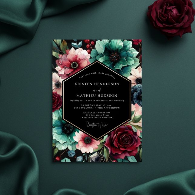 Teal Floral Opulent Wedding Invitation (Creator Uploaded)
