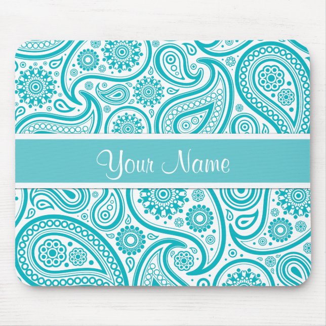 Teal Floral Paisley Monogram Pattern Mouse Mat (Front)