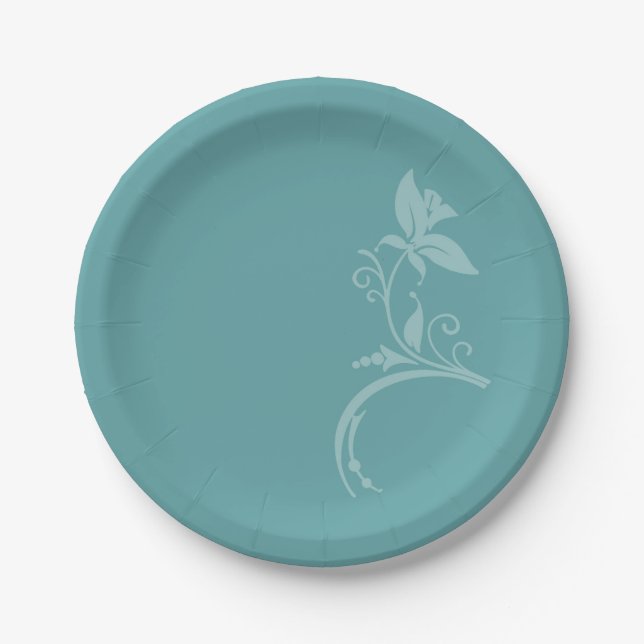 Teal Floral Paper Plate (Front)