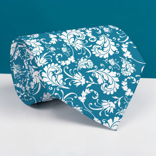 Teal Floral Pattern Custom Necktie