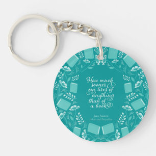 Teal Floral Pride & Prejudice Bookish Quote Key Ring