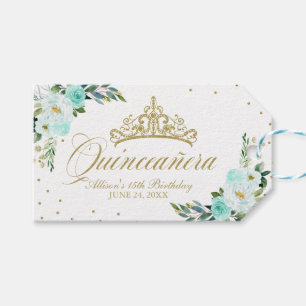 Teal Floral Quinceanera Gift Tags