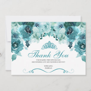Teal Floral Quinceanera Thank You