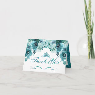 Teal Floral Quinceanera Thank You Card