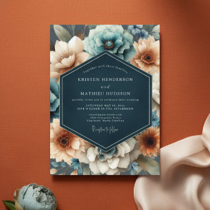 Teal Floral Romance Wedding Invitation